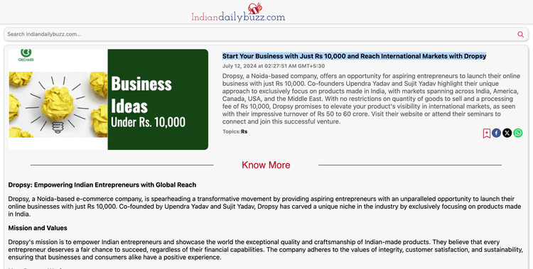 Start Your Business with Just Rs 10,000 and Reach International Markets with Dropsy